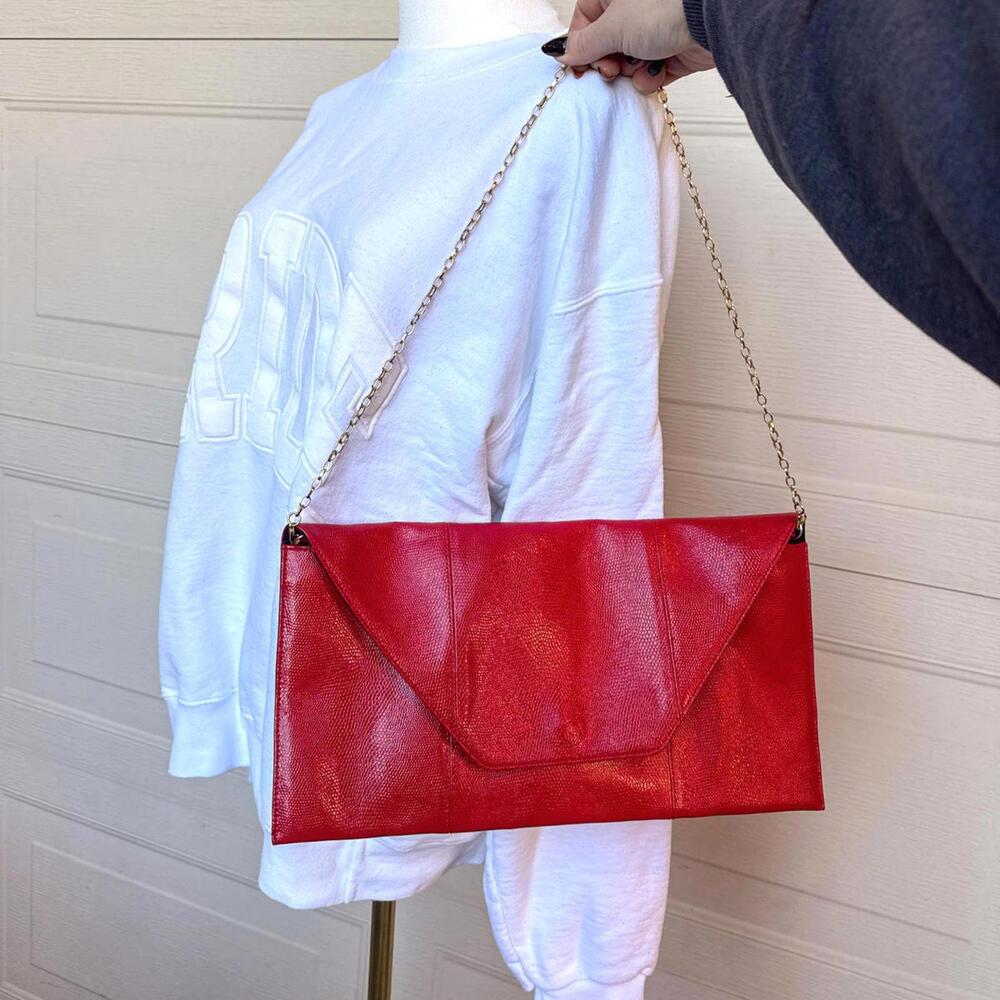 Red Faux Leather Women's Shoulder Bag w/ Chain Strap